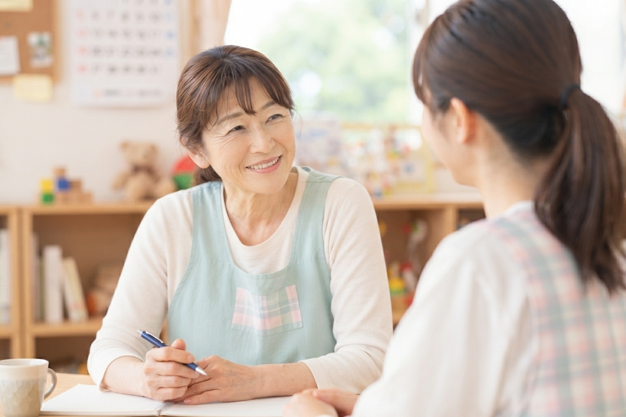 園長と職員が園の人材課題について対話する様子